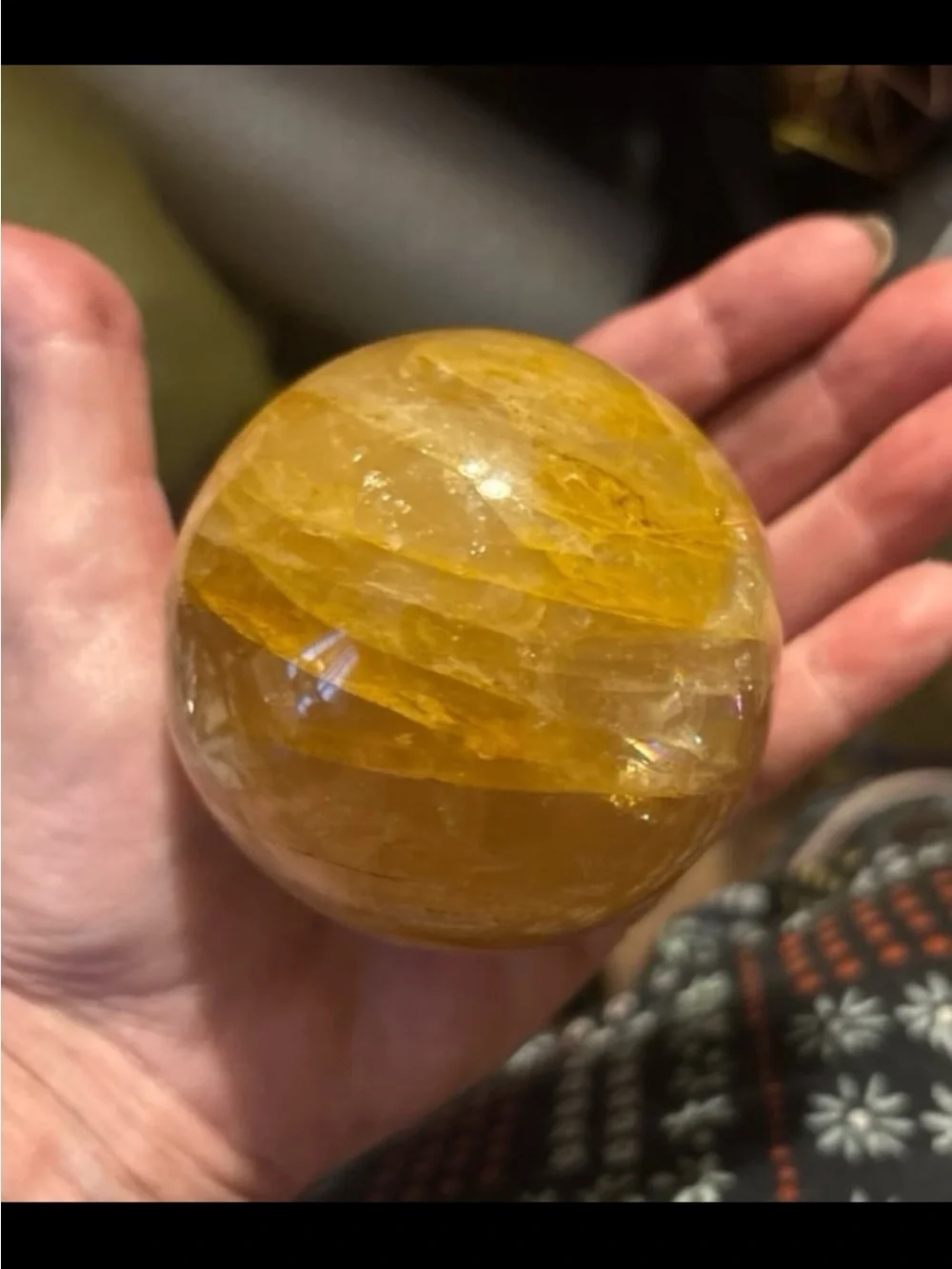 Yellow Selenite Sphere on Metal Stand